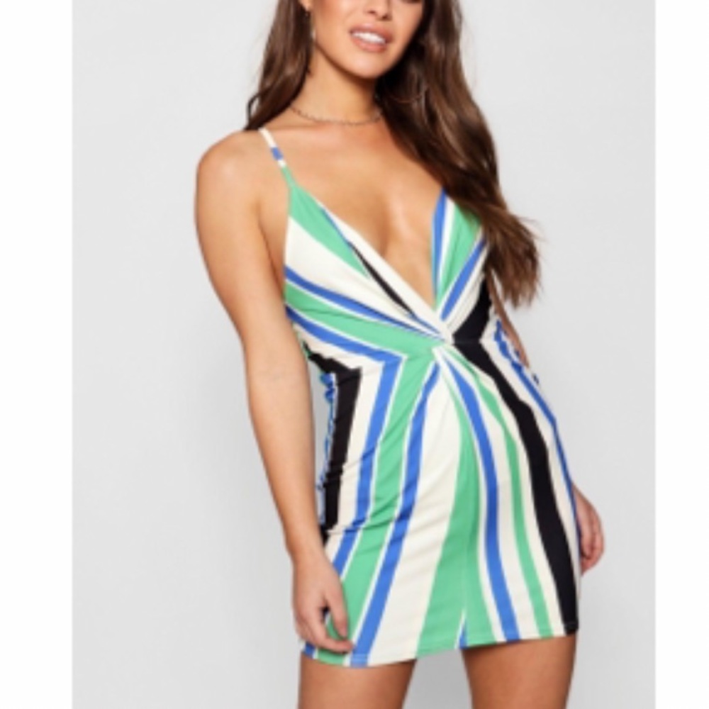 Boohoo petite spaghetti strap stripe dress, size 6
